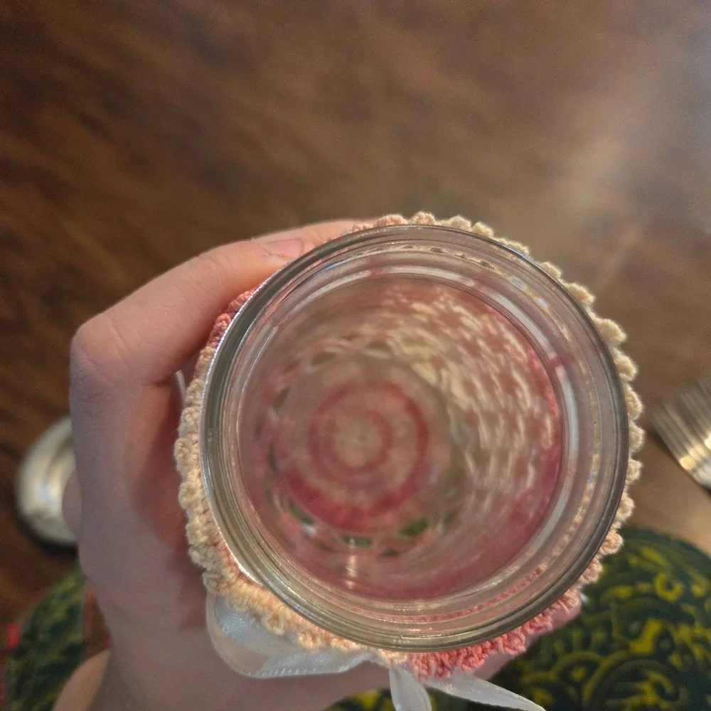Handmade Pink Ombre Crochet Mason Jar Cover with Ribbon Lace Vase Decor